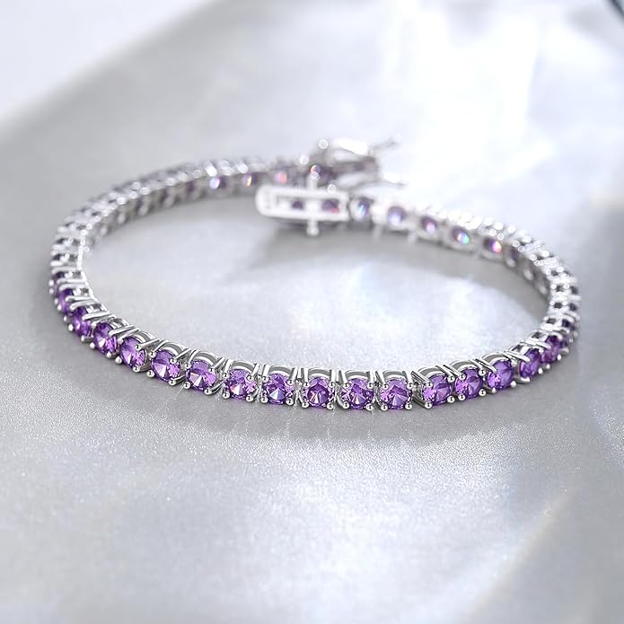 FANCIME Birthstone Bracelet Sterling Silver Gemstone Tennis Bracelets Fine Jewelry Wedding Bridal Prom Birthday Gift for Women Her, Length 7.2 Inch Width 4mm