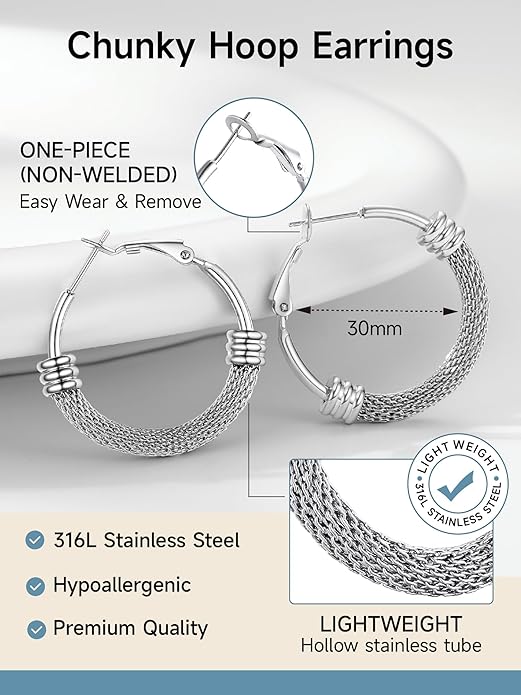 PROSTEEL 30/40/60/80/100mm Chunky Hoop Earrings For Women Gold Plated/Black Stainless Steel Hoops Earrings Statement Jewelry