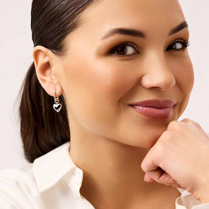 Ana Luisa Puffed Heart Earrings - Heart Charm Huggie Hoops and Earring Stud Styles - Dainty 14K Gold Plated, Silver Rhodium Plated & Mixed Metal Silver & Gold Earrings - Hypoallergenic Water-Resistant