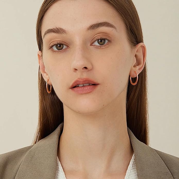 Gacimy Flattened 14K Gold Plated Hoop Earrings for Women, 14K Real Gold Plated Hoops with 925 Sterling Silver Post,Hypoallergenic Lightweight Earring