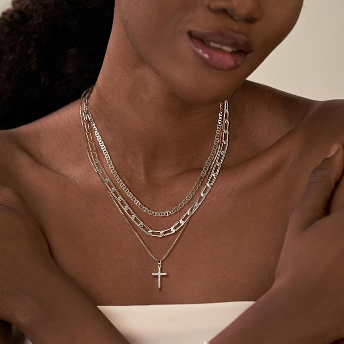 Gold/Silver Layered Necklaces for Women,Dainty 14k Gold Plated Stackable Choker Necklaces for Women,Trendy Layering Coin Chain Pendant Jewelry Set Gifts