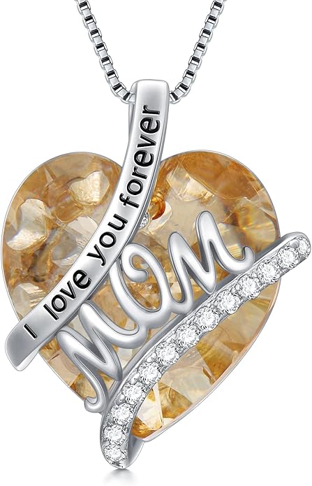 Mothers Day Gifts for Mom s925 Sterling Silver I Love You Forever Love Hear Mon Pendant Necklace with 12 Birthstone Jewelry Birthday Christmas Gifts for Women Grandma Mom Nana From Duaghter Son