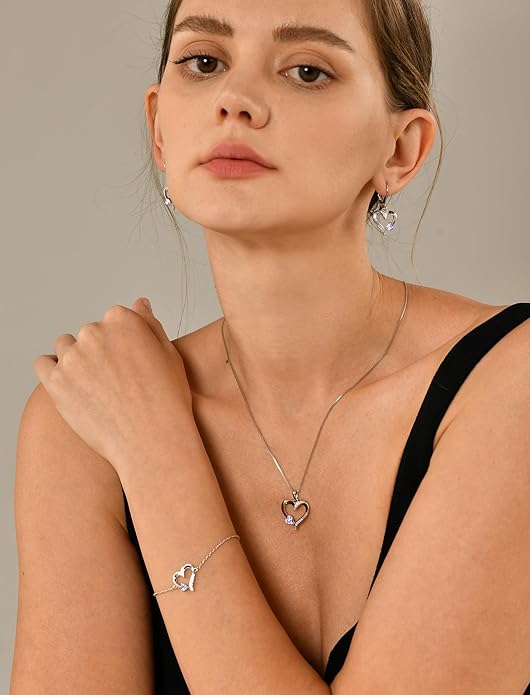 YL Heart Dangle Earrings 925 Sterling Silver Drop Earrings Birthstone Leverback Jewelry for Women