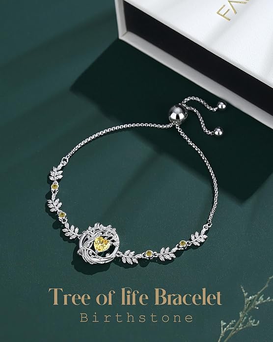 FANCIME Tree of life Birthstone Bracelet for Women Sterling Silver Tree Jewelry Birthstone Charm Bracelet Gemstone Anniversary Birthday Christmas Gifts for Wife Mom Her