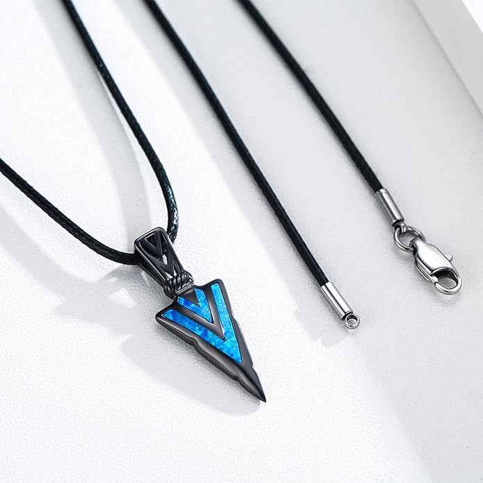 PCTJYFU Arrowhead Necklace 925 Sterling Silver for Women Men Pendant with Blue Opal/Abalone Shell/Turquoise Black Gold Plating Protective Symbol Jewelry Adjustable Chain Gift for Him Her