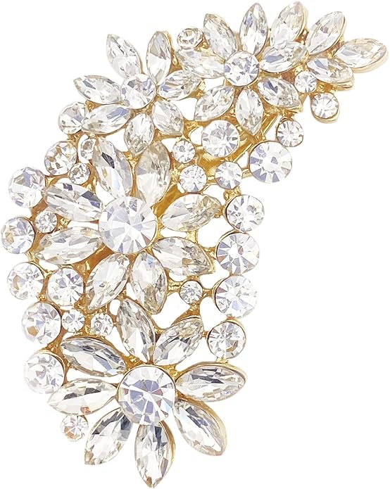 LAXPICOL Vintage Austrian Crystal Flower Leaf Bouquet Clusters Large Big Brooch Pin for Women Gold Tone