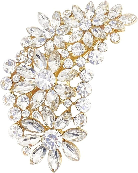 LAXPICOL Vintage Austrian Crystal Flower Leaf Bouquet Clusters Large Big Brooch Pin for Women Gold Tone
