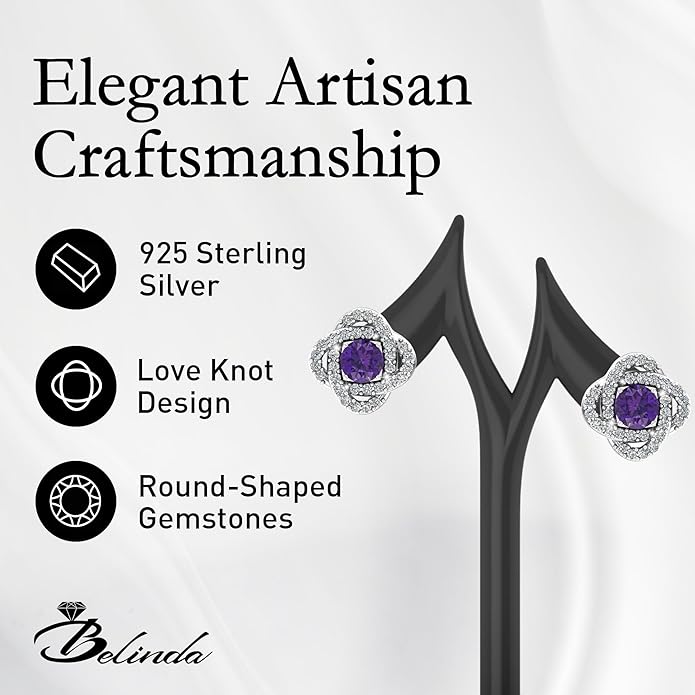 Women 925 Sterling Silver Cute Love Knot Sparkling Gemstone Push Back Stud Earrings Hanging Pendant Necklace Beautiful Fine Jewelry Accessory Set, 1.65 Carat