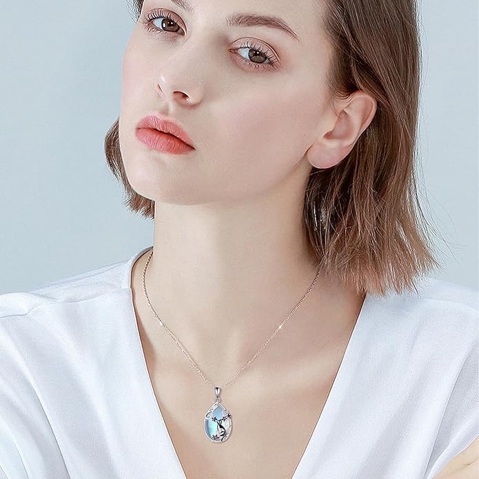 KQF Dragonfly/Butterlfy/Cat/Jellyfish/Bunny/Axolotl/Bee/Mermaid/Hummingbird/Elephant Necklace for Women Sterling Silver Moonstone Pendant Necklace Dragonfly Jewelry Gifts for Women