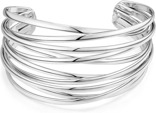 Gold Cuff Bracelet for Women Chunky Multi-layer Cross Wire Open Bracelet Hollow Wide Cuff Bracelets Adjustable Gold Open Cuff Bangle Bracelet