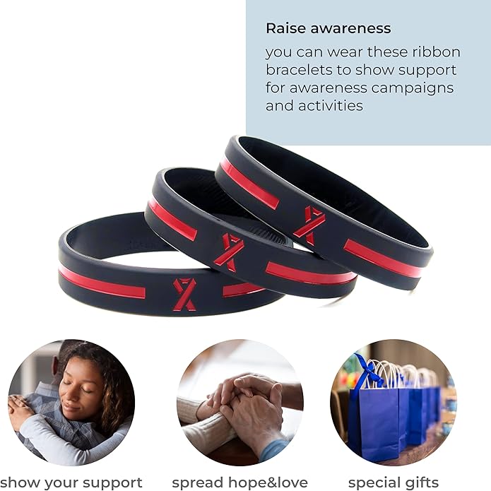 Inkstone Awareness Ribbon Silicone Bracelets (12-pack) - Wholesale Pack of 1 Dozen Unisex Wristbands for Men Women - Cancer Survivor Hospital Gifts Party Favors Giveaways Goodie Bag Items