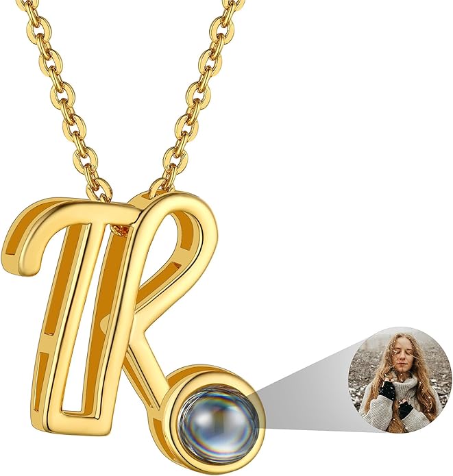 Custom4U Personalized Initial Picture Necklace for Women, Projection Necklace with Picture Inside, Gold/Silver Letter Pendant Necklace, Custom Photo Gifts for Mom Wife Birthday Valentines