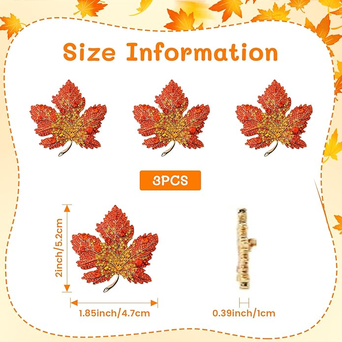 Vintage Maple Leaf Brooch Pin, with Rhinestones Autumn Thanksgiving Lapel Pin Set, Sparkling Floral Design for Wedding Party Jewelry Accessories Fall Gift Ideas