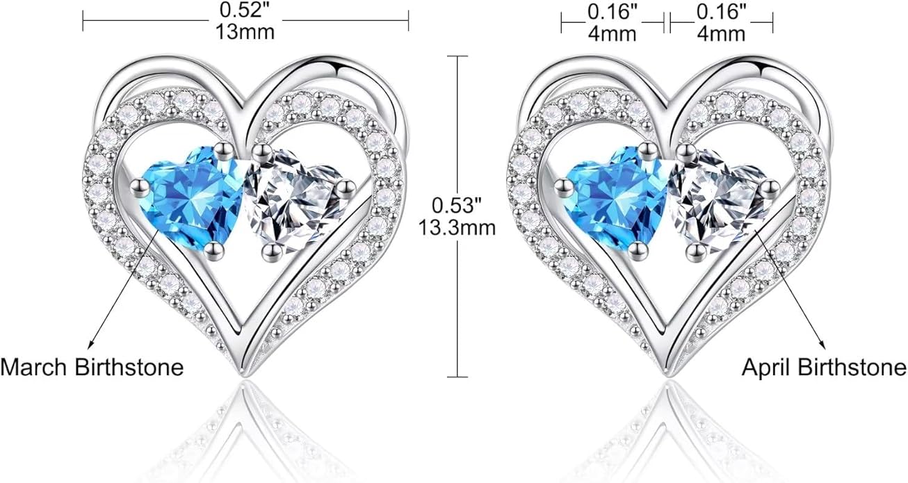 Iefil Birthstone Earrings for Women - 925 Sterling Silver Heart Earrings Anniversary Birthday Gifts for Women Wife Girlfriend Mom