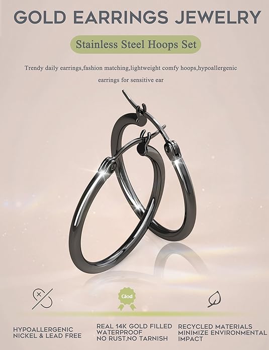 ORAZIO 4 Pairs Stainless Steel Hoop Earrings Set Cute Huggie Earrings for Women,10MM-20MM