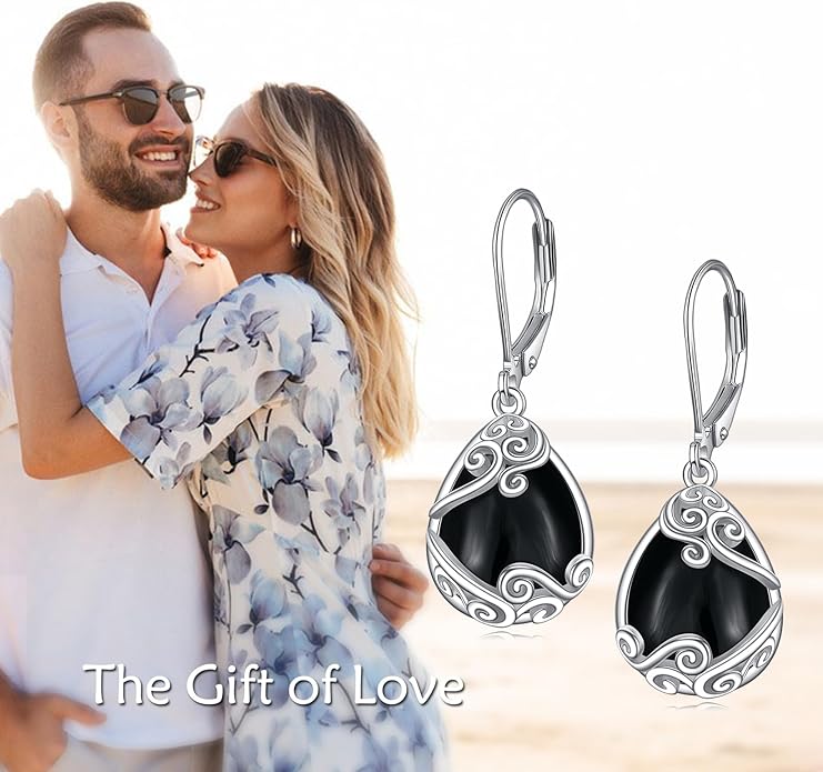 Moonstone Filigree Drop Dangle Teardrop Earrings 925 Sterling Silver Moonstone Leverback Earrings for Women Jewelry Gifts