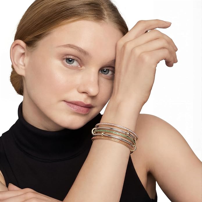 Musishiyu Gold Bracelets for Women Stacking Bangle - 18K Mixed Metal Tri-Color Rolling Interlocking Bands, Cubic Zirconia Fidget Anxiety Jewelry, Valentine's Galentine's Day Gifts (Love, Loyalty, Friendship)