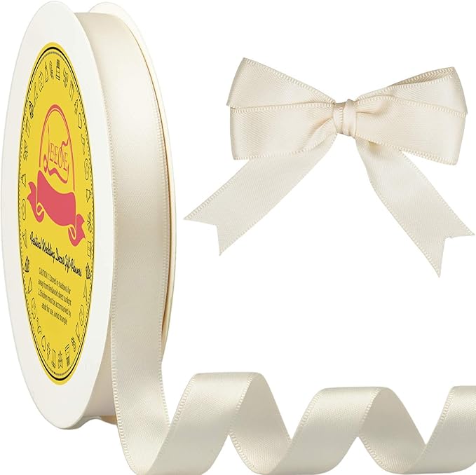 LEEQE Double Face Ivory Satin Ribbon 5/8 inch X 50 Yards Polyester Ivory Ribbon for Gift Wrapping Very Suitable for Weddings Party Invitation Decorations and More