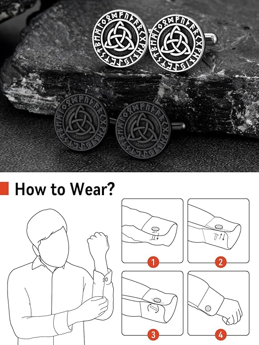 FaithHeart Mens Cufflinks, Norse Viking Tuxedo Shirt Cuff Links, Stainless Steel Cuff Links and Shirt Studs, Gift Box