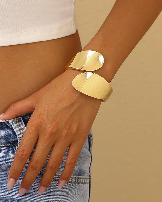 Bangle Bracelets for Women | 14K Gold Plated Trendy Wide Bracelets | Hinged Arm Cuff Bangles Chunky Bracelet for Women