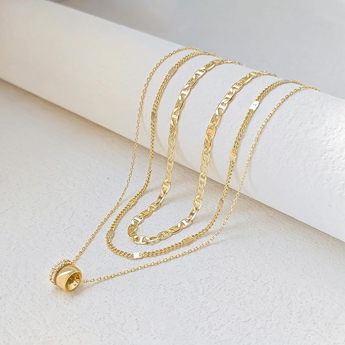 Gold Layered Necklaces for Women 14k Gold Plated Dainty Stackable Choker Necklaces for Women Trendy Layering Chain Cute Pendant Necklace Set Gold Jewelry for Women