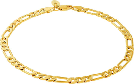LIFETIME JEWELRY Womens Gold Anklet 5mm Figaro Chain Ankle Bracelet 24k Real Gold Plated