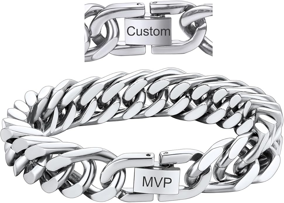 ChainsHouse Stainless Steel Cuban Link Bracelet, 8mm/12mm/17mm Width, 7.5"/8.3"/9", 18K Gold Plated Chain Wrist Bracelets for Men Women, Send Gift Box