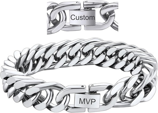 ChainsHouse Stainless Steel Cuban Link Bracelet, 8mm/12mm/17mm Width, 7.5"/8.3"/9", 18K Gold Plated Chain Wrist Bracelets for Men Women, Send Gift Box