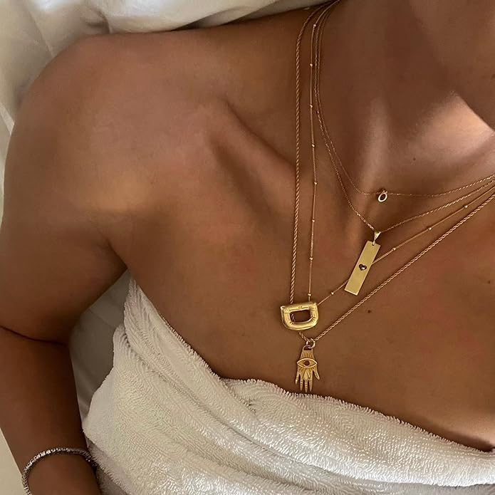 Initial Necklaces for Women, 14k Gold Plated Bubble Letter Necklace Chunky Gold Necklace Dainty Charm Initial Necklaces for Women Trendy Custom Preppy Stocking Stuff Necklace Christmas Gifts