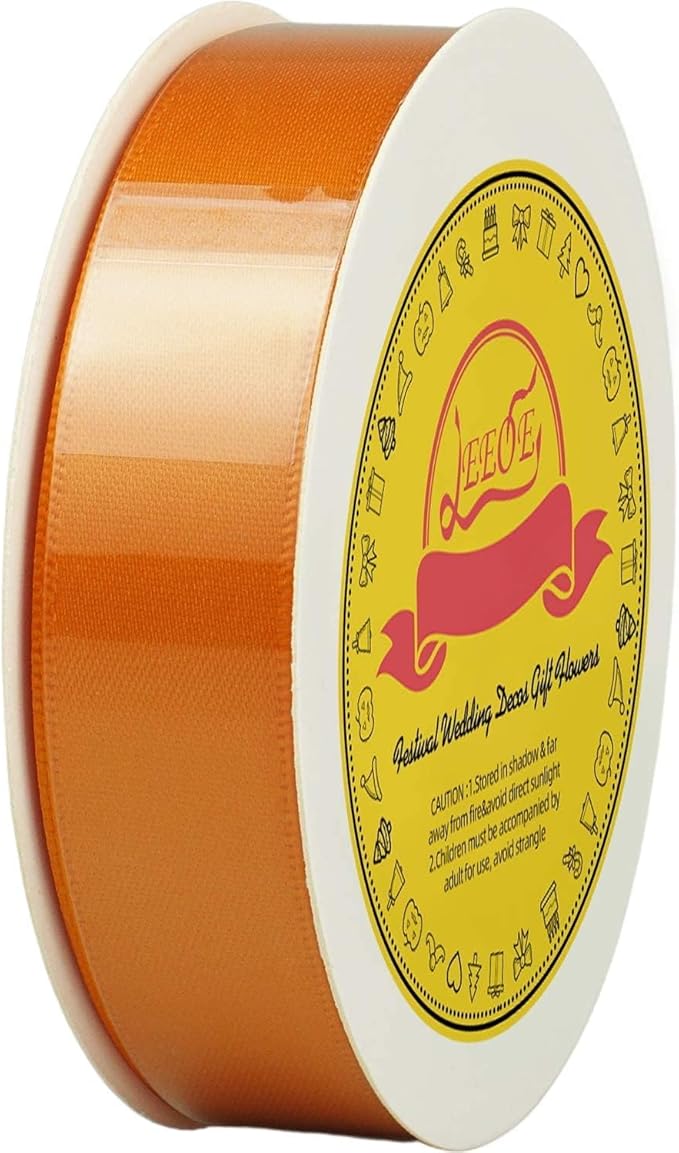 LEEQE Double Face Autumn Orange Satin Ribbon 7/8 inch X 25 Yards Polyester Autumn Orange Ribbon for Gift Wrapping Very Suitable for Weddings Party Invitation Decorations and More