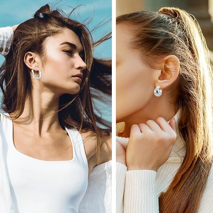 6 Pairs Gold Hoop Earrings Set for Women, 14K Gold Plated Huggie Chunky Earring Variety Pack, Hypoallergenic Thick Jewelry Gift