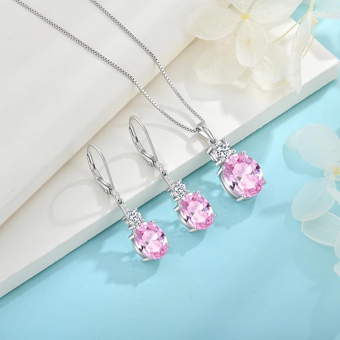 Birthstone Necklace for Women 925 Sterling Silver Oval Cut Cubic Zirconia Pendant Jewelry Gifts for Her