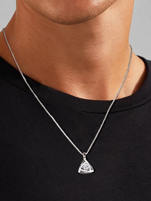 D Color 0.53ct/1.24ct/1.72ct/1.2ct Moissanite Necklace for Women Men, 925 Sterling Silver Chunky Circle/Triangle/Square Pendant, Birthday Christmas Valentines Jewelry, 16-20 Inch Box Chain Adjustable