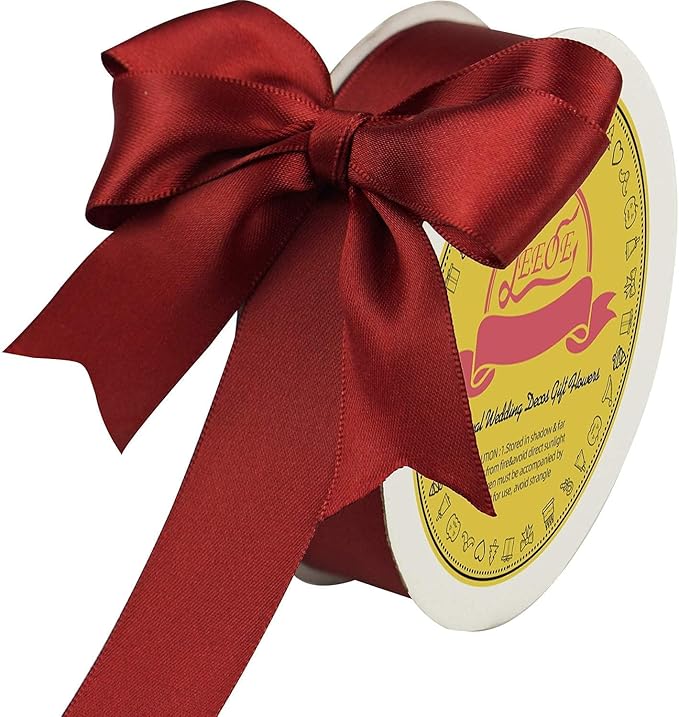 LEEQE Double Face Satin Ribbon 1 inch X 25 Yards Polyester Burgundy Ribbon for Gift Wrapping Very Suitable for Weddings Party Hair Bow Invitation Decorations and More