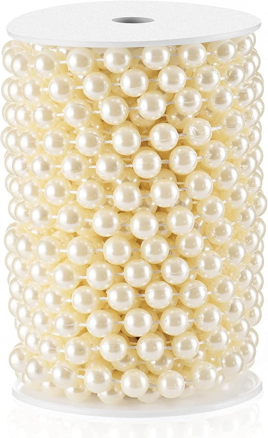 ZJJZGYXINTAI Craft String Pearls 10MM Round White Faux Pearl Garland, 33Feet Ivory Wedding Party Decoration, Christmas Tree Decorations