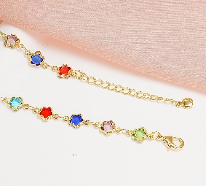 18K Gold Plated Anklet for Women Multicolor Crystal Ankle Bracelets Boho Adjustable Chain Anklets