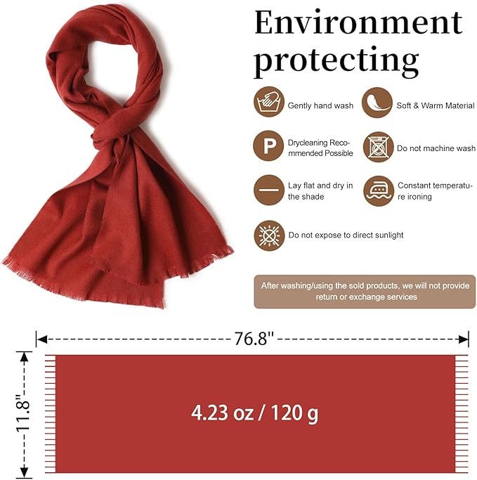 WASALUYA Wool Scarf for Women & Men, 100% Wool Scarves Wrap Shawl with Tassels, Elegant Soft Winter Scarf for Fall and Winter