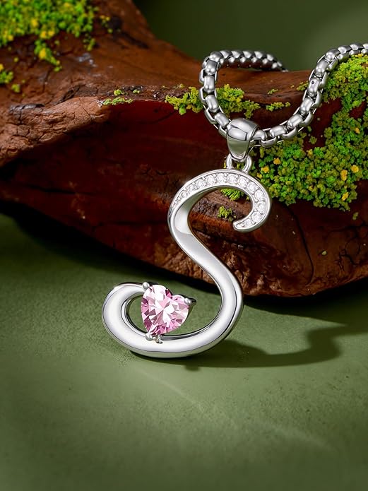 Christmas Gifts for Women Alphabet A to Z Initial Birthstone Pendant Necklaces for Women - 18k White Gold Plated Personalized Name Jewelry Valentine Mothers Day Birthday Gifts for Women Her Girlfriend