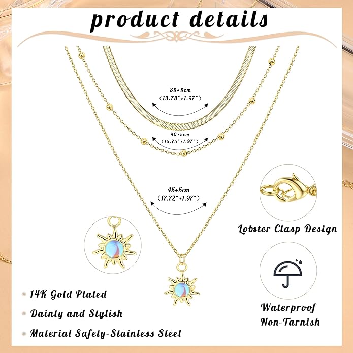 Kakonia Layered Gold Necklace for Women 14K Gold Plated Pendant Necklace Set Gold Necklace Satck Dainty Gold Chain Trendy Jewelry for Women