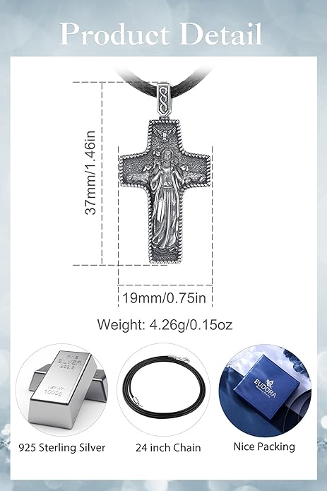 EUDORA 925 Sterling Silver St Christopher/St Benedict/St Michael/Virgin Mary/San Judas Tadeo/Good Shepherd Cross/Archangel Necklace Medal Pendant Protection Religious Amulet Jewelry For Men Women