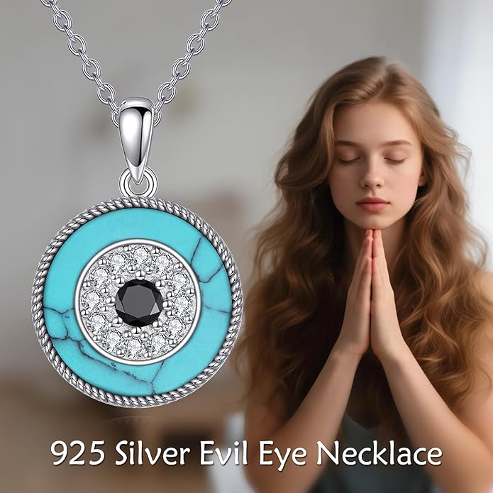 YFN Evil Eye Pendant Necklace for Women 925 Sterling Silver Greek Protection Jewelry with Blue Sapphire and Black Cz Amulet Gift