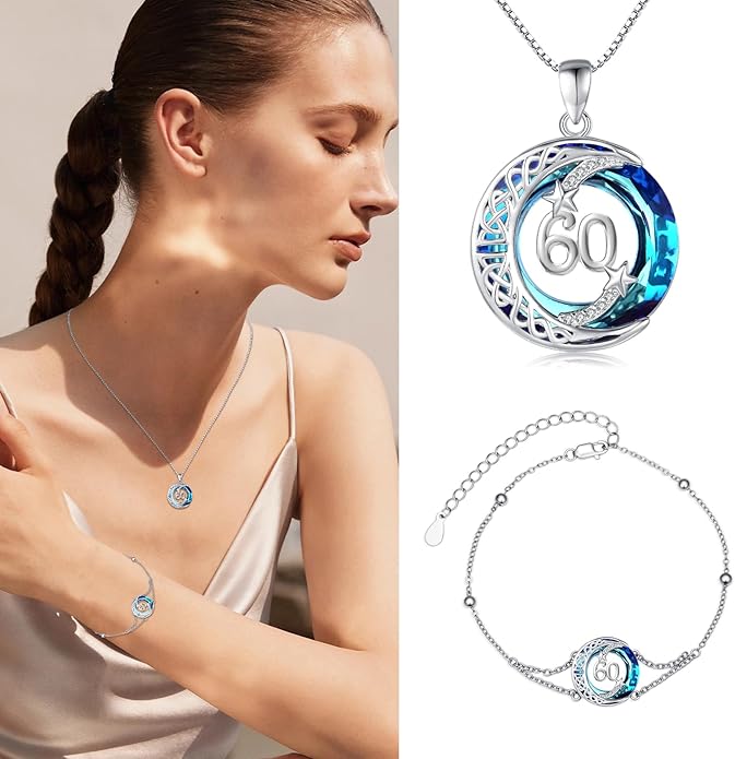 JUSTKIDSTOY Birthday Gifts Bracelet for Women Girls 925 Sterling Silver Celtic Moon Star Bracelets with Blue Crystal Pendant Jewelry for Sister Friends