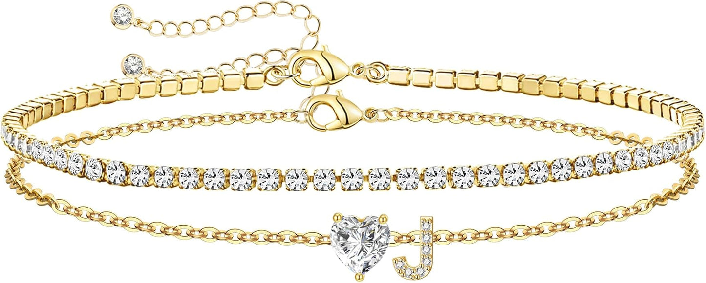 Gold Initial Ankle Bracelets for Women Waterproof 14K Gold Filled Layered Anklets for Women Non Tarnish Women's Anklets Adjustable Large Ankle Summer Beach Foot Jewelry
