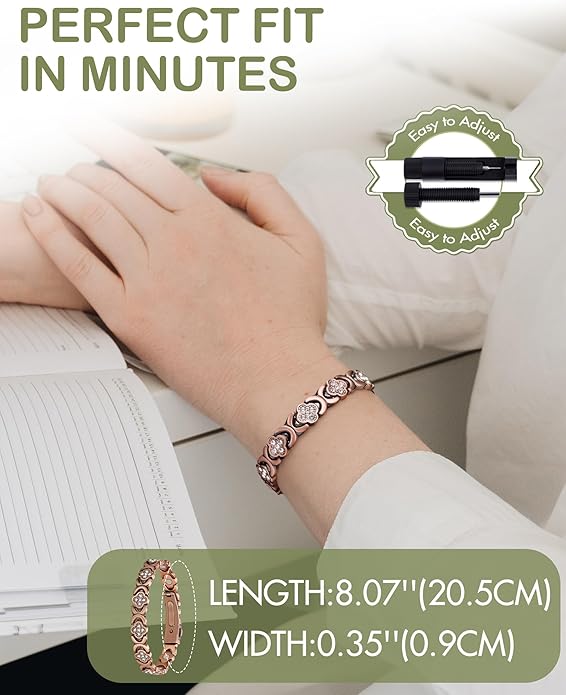 Feraco Pure Copper Bracelets for Women, Ultra Strength Magnetic Therapy Bracelet for Pain Relief with Neodymium Magnets & Sparkling Cubic Zirconia, Adjustable, Infinite Clover Jewelry