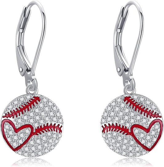 YFN Sports Jewelry Earrings 925 Sterling Silver Baseball Softball Basketball Rugby Football Tennis Volleyball Earrings for Women and Sports Fans Gifts