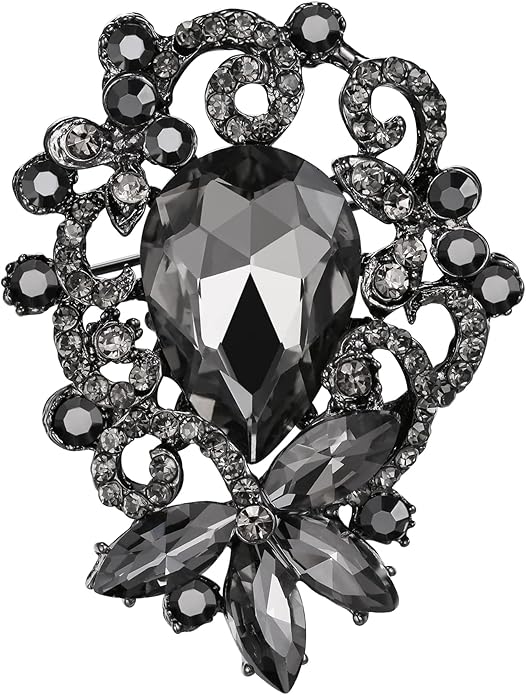 BriLove Elegant Crystal Teardrop Marquise Bouquet Brooch Pin for Women