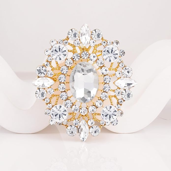 LAXPICOL Vintage Clear Austrian Crystal Brooch Pin for Women Elegant Wedding Bridal Brooches Broach Pin 1.69"*1.39"