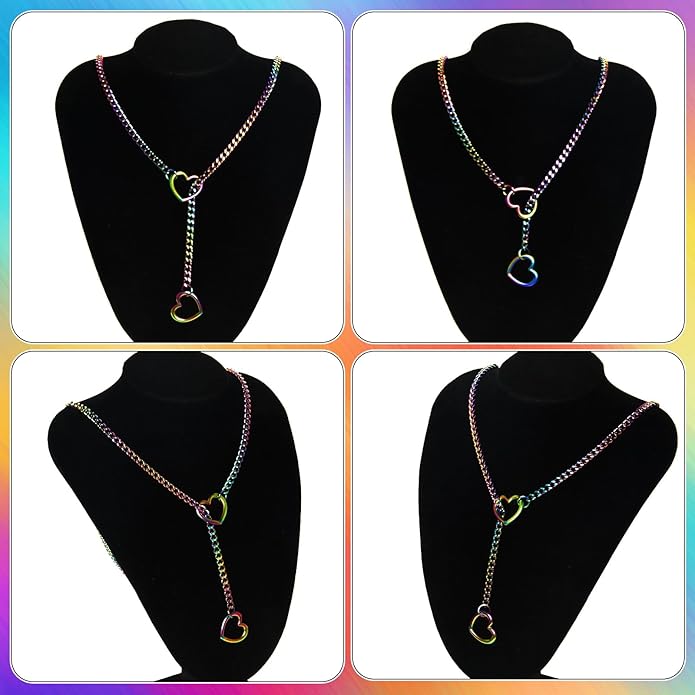 Marrywindix Heart Slip Chain Necklaces Stainless Steel Y-Necklace Choker Necklace Cuban Punk Gothic Collar Chain for Women