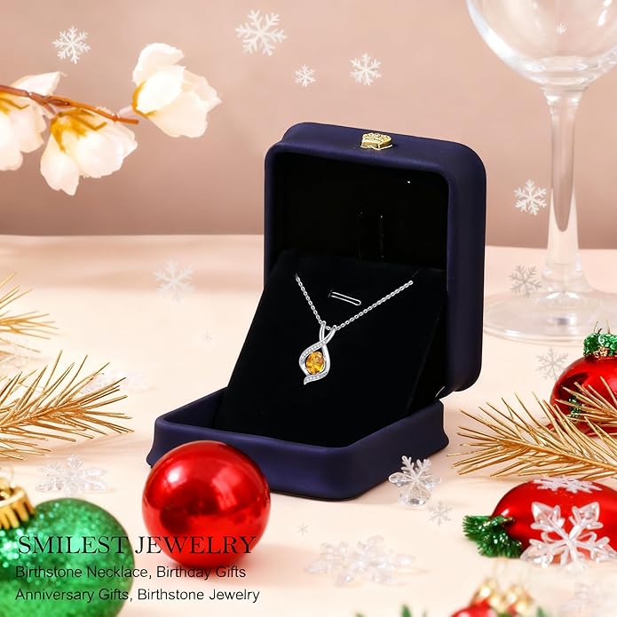 SMILEST Christmas Gifts for Women - 925 Sterling Silver Oval Sparkle Birthstone Pendant Necklace, Gemstone Pendant Anniversary Birthday Gifts for Women Wife Girlfriend Mom Grandma Birthstone Necklace