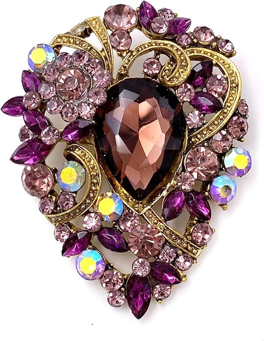 LAXPICOL Women's Vintage Austrian Crystal Elegant Flower Teardrop Brooch Gold Tone